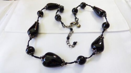 "Moda LC Lauren Conrad Firmado Negro Vidrio Cordón Collar 18"L - Imagen 2 de 4