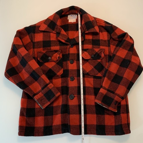 VTG Cockatoo Buffalo Check Red Black Wool Heavy Button Jacket Shirt Mens Size S - Picture 8 of 12