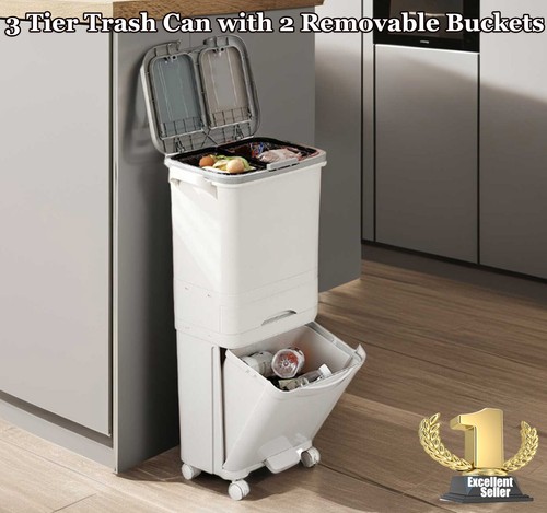 Kitchen Rubbish Waste Bin Recycling Dual Multi Compartment Pedal Dustbins Wheels