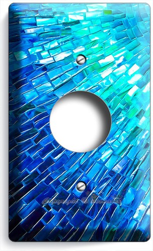 BLUE PEARL MOSAIC GLASS TILE DESIGN LIGHT SWITCH OUTLET WALL PLATE KITCHEN DECOR - Picture 7 of 32