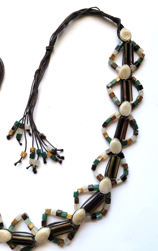Beaded Belt Multi Strand Glass Plastic Green White Brown Womans Size L / XL Boho - Picture 4 of 16