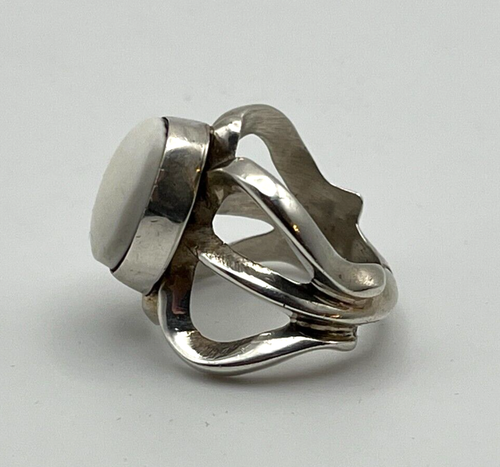 Schwerer ARTISAN Sterling Silber 925 matt MILCHIG WEISS QUARZ RING Gr. 6 Modernist - Bild 5 von 8