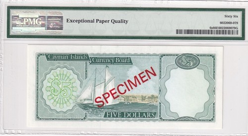 Cayman Islands, 5 Dollars, 1974, UNC, p6s, SPECIMEN - Picture 2 of 2
