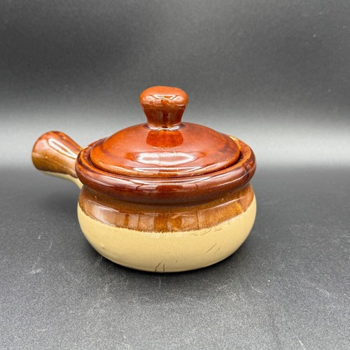 Vintage Pair of Drip Glaze Handle French Onion Soup Chili Bowls with Lids - Picture 6 of 24