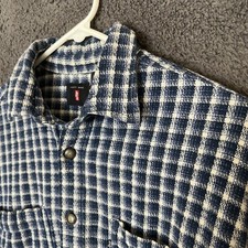 VTG 90s LEVI'S Jeans Blue White Plaid Weave Button Front Flannel Shirt Men Sz M