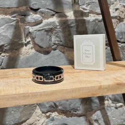 Christian Dior Vintage Dark Green Bakelite CD Metal Bangle Bracelet