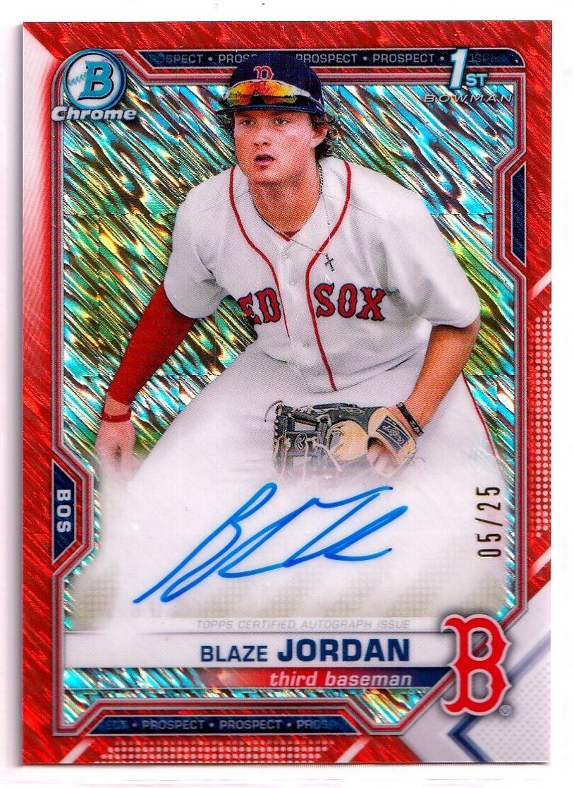 2021 Bowman Chrome Prospect Autograph Orange Shimmer Refractors Blaze Jordan /25