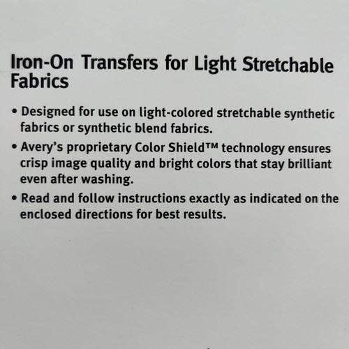 Avery DIY T-ShIrt Transfers Iron On for Light Fabrics Inkjet, 8.5" x 11" NEW - Picture 3 of 4