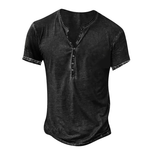 Mens Washed Vintage Henley Shirts Short Sleeve T-Shirt Button Casual Beach Tee - Bild 11 von 26