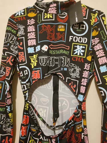 Neu mit Etikett! Fashion Nova schwarz mehrfarbig Langarm Open Mid Einteiler Strampler Gr. XL - Bild 2 von 4