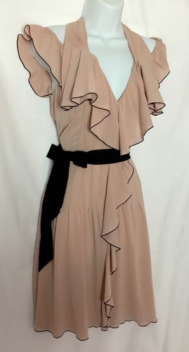 NWT ANNA MOLINARI Silk Nude Pink Ruffle Belted Dress Size 42 Retail $795 - Bild 2 von 7