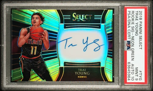 2018-19 Trae Young Rookie Auto Select Signatures Neon Green 70/99 PSA 9/10 POP 3