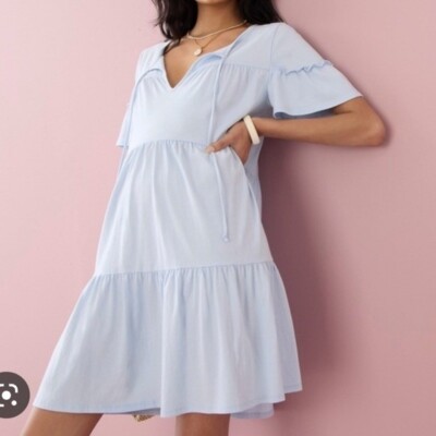 J. Crew Cotton Broken In Jersey Mini Dress Baby Blue Babydoll Dress Tiered  Small