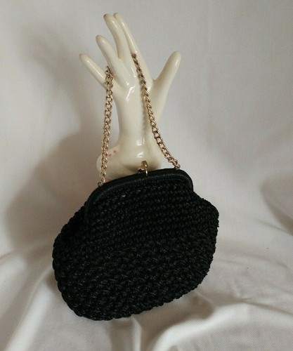 Cartera de mujer vintage tejida a presión tono dorado mango de cadena Japón mediados de siglo mod - Imagen 3 de 8