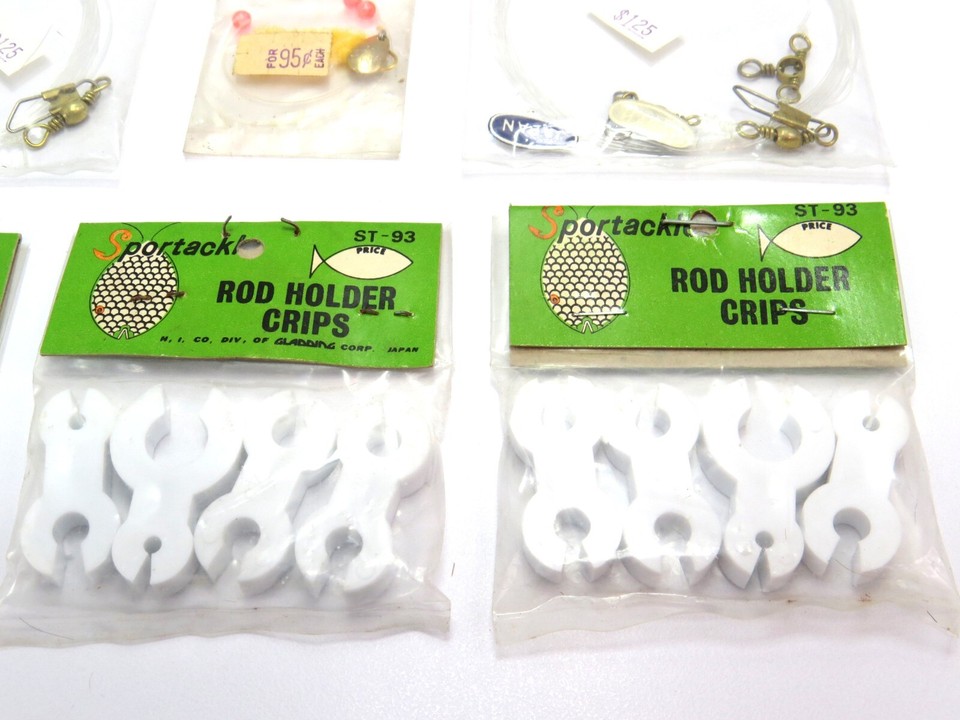 Vintage Tackle Assortment, Leaders, Sportackle Rod Holder Clips, Float