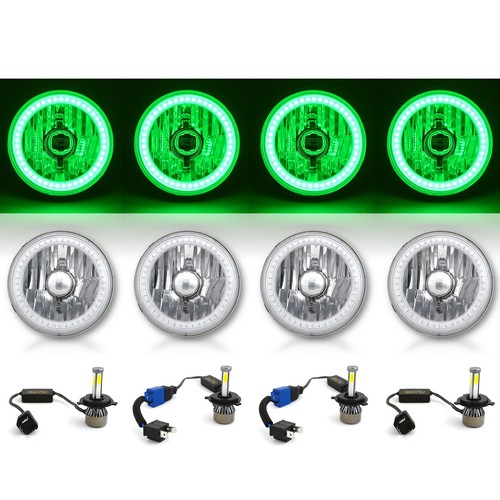 Juego de 4 faros de cristal ojo de ángel halo SMD verde de 5-3/4" y bombillas LED 6k 4000LM - Imagen 2 de 12