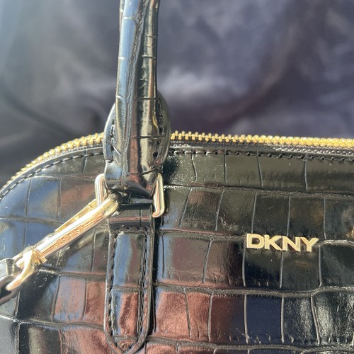 DKNY Bryant Dome Satchel Black Crossbody Crocodile Pattern Small Crossbody $198 - Picture 4 of 15