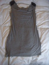 DOTS gray stretch t-shirt dress with beaded shoulders accent slouched neckline L