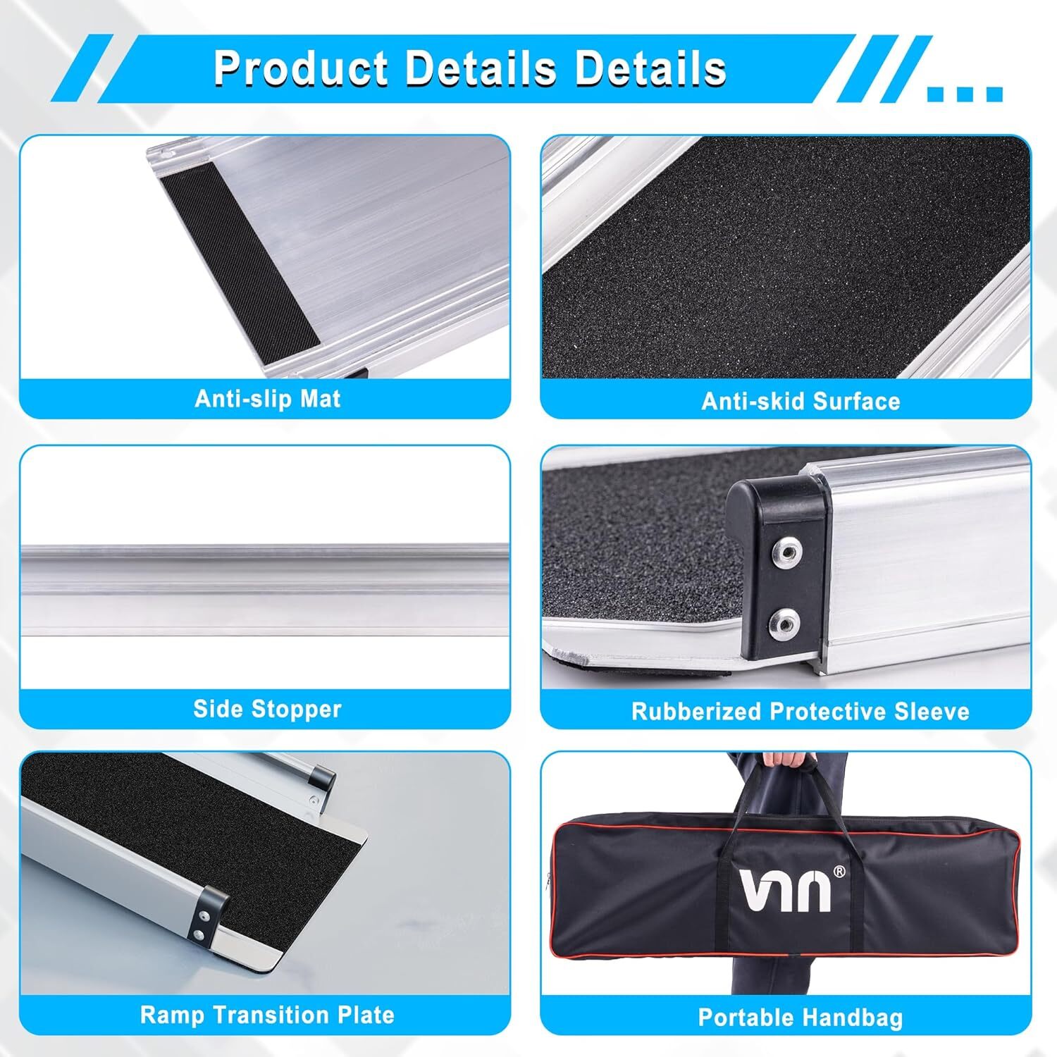 VNN Adjustable Aluminum Wheelchair Ramp Portable Mobility Scooter Non-Slip 800LB