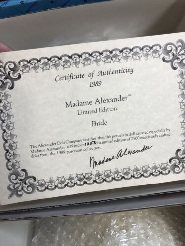 21” Madame Alexander Bride, 1989 Porcelain Bride Wedding Gown W/ Coa MIB #3 - Picture 4 of 12