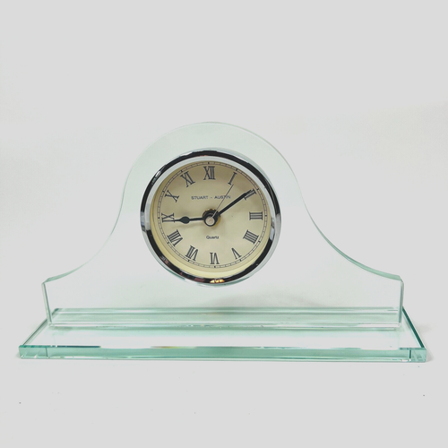 STUART AUSTIN CLOCK Desk Shelf or Mantel Glass Quartz Clock Battery Operated 10" - Picture 2 of 8