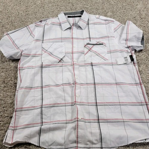 Sean John Shirt Mens 3XL White Red Gray Button Up Plaid Short Sleeve Tags