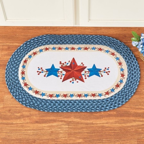 Patriotic Primitive Americana Star Braided Non-Slip Home Kitchen Accent Rug - Picture 1 of 2