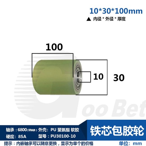 Polyurethane Iron Core Roller 2 Bearing PU Guiding Wheel Flat Belt Idler Various - Picture 70 of 225