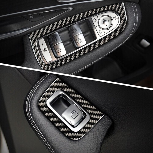 Real Carbon Fiber Window Lock Lift Panel Trim Frame For Benz C-Class 2015-2021 - Picture 5 of 9