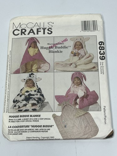 Baby Blanket Blankie Lamb Bunny Cow Size  48x40 UNCUT Sewing Pattern M6839 - Picture 1 of 2