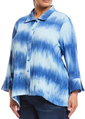 Nuevo con etiquetas Ali Miles Talla Grande Arrugado Tie-Dye Botón Delantero Top Talla 1X - Imagen 1 de 5