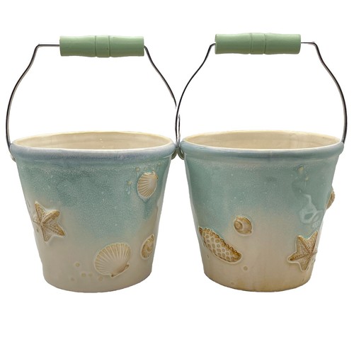 2 cubos de aguamarina Sonoma Home junto al mar con mango cubo decorativo con temática de playa - Imagen 1 de 10