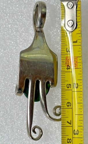 Pendant Silver Tone Bent Silver Ware Pregnant Woman Fork Curls with Jasper Stone - Picture 4 of 9