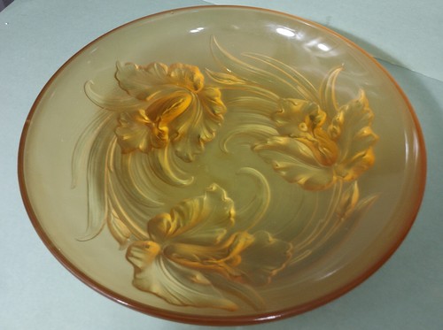 Antique Large Art Deco Jobling Daffodils Amber Art Glass Bowl Dish - Imagen 5 de 12