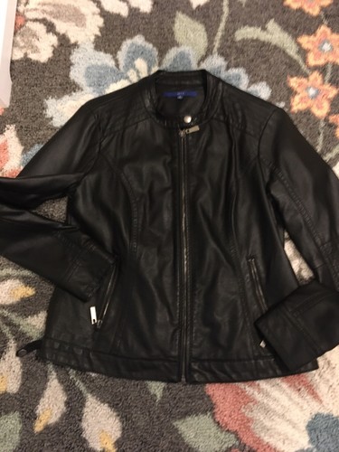 Apt 9 Womens Black Faux Leather Jacket 