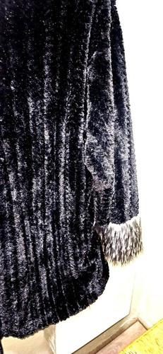 Adrienne Landau gefütterter Kimono Kunstfell Mantel schwarz Chevron silber Y2K M neu Vintage $ 249 - Bild 2 von 10