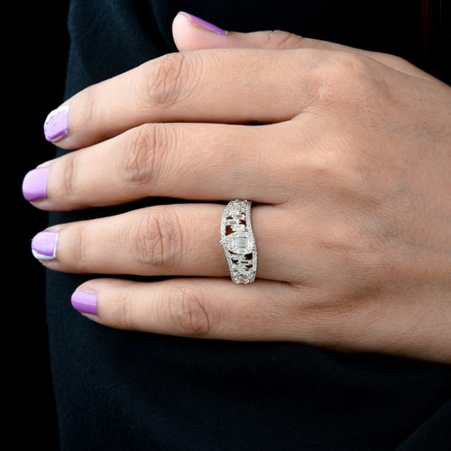 0.67 Ct SI/H Baguette Shape Diamond Ring 18k Solid White Gold Birthday Gift - Picture 5 of 9