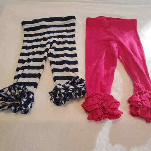 Sweethoney 12m Navy Stripe and Pink Ruffle Leggings and Capri - Picture 1 of 6