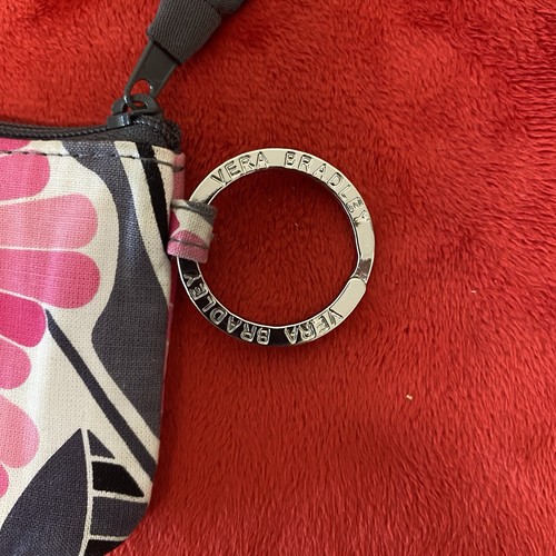 VERA BRADLEY ZIP ID CASE Key Ring Wallet CHERRY BLOSSOMS Pink/white Coin Purse - Picture 3 of 10