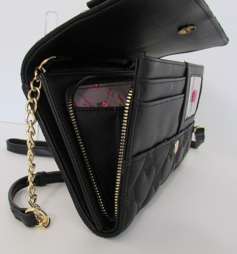 Betsey Johnson Black Hearts Crossbody Clutch Wallet Bag Purse Be Mine NWT - Picture 9 of 9