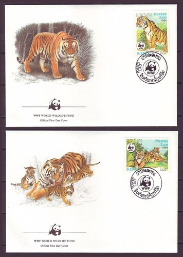 q7724/ Laos Complete WWF (4 stk) Tiger FDC Cover 1984 - Picture 2 of 3