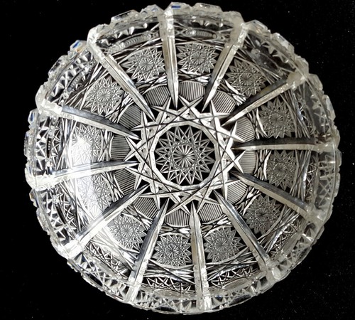 Bohemian Antik Geschliffen Kristall Königinnen Spitze Große Runde Schüssel 7" - Bild 1 von 2