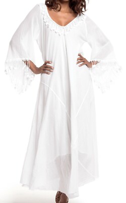 White by Nature Women's 100% Cotton Long Sleeve Beach Dress  White  One Size NWT