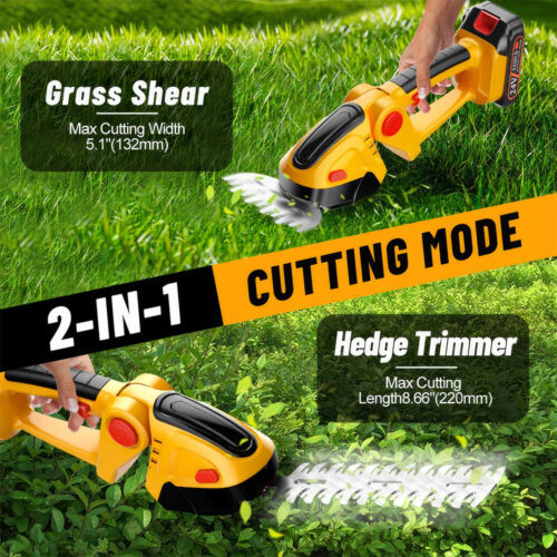 2 in 1 Handheld Cordless Hedge Trimmer Grass Shear Electric Weed Shrub Cutter US - Picture 10 of 19
