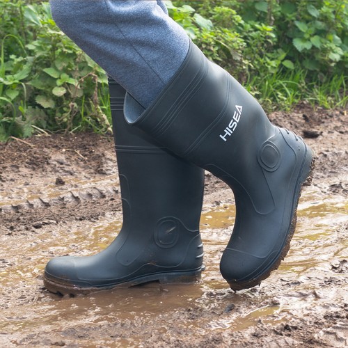 HISEA Men Rubber Rain Boots w/Steel Shank Waterproof Non-Slip Outdoor Work Shoes - Picture 16 of 54