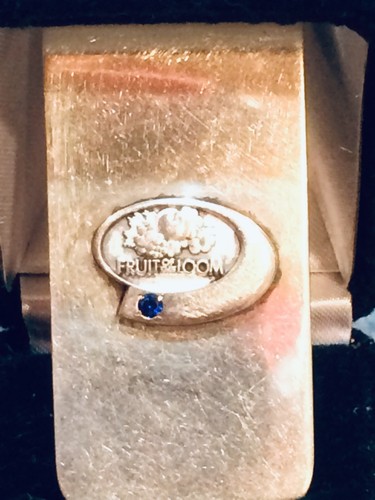 Fruit of the Loom Sterling Silver Money Clip Sapphire stone Vintage - Picture 2 of 7