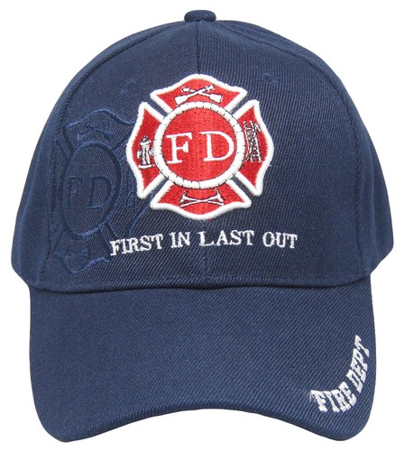  Fire Department Dept First In Last Out Navy Blue Shadow Embroidered Cap Hat - Picture 3 of 6