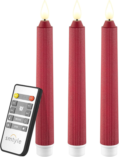 Red Flameless Taper Candles for Christmas Decor Set of 3 Battery Operated wit...