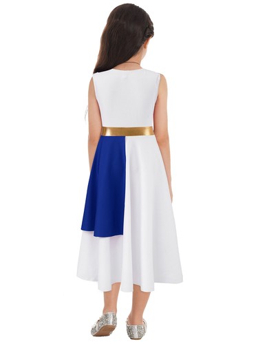 Kinder Mädchen ärmelloses Lobpreis Tanz Kleid Metallic Farbblock Gottesdienst Kleid - Bild 20 von 101