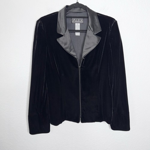 Alex Evenings Blazer Women Medium Velvet Jacket Full Zip Satin Collar Black B9 - Bild 3 von 8